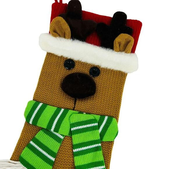 Christmas Reindeer Knit with Button Eyes Scarf Scarf Antlers - Picture 1 of 4